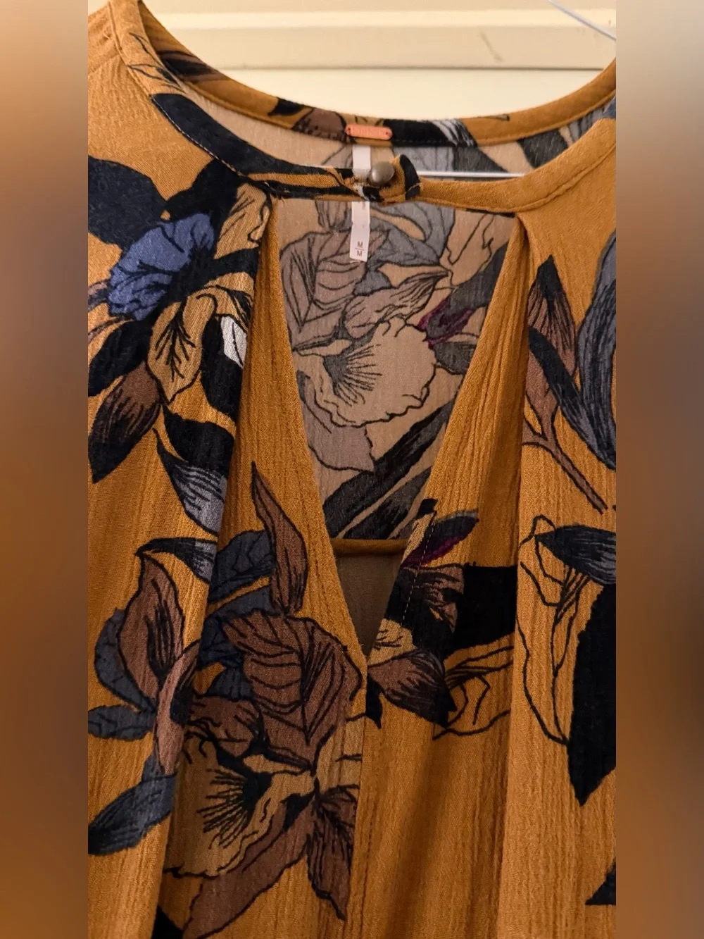 Free People Floral Boho Tunic Dress | Mustard | Size M